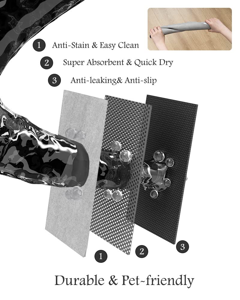 Pet Feeding Mat-Absorbent Dog Mat for Food and Water Bowl-No Stains Quick Dry Dog Water Dispenser Mat（LIGHTGREY,17"x34"
