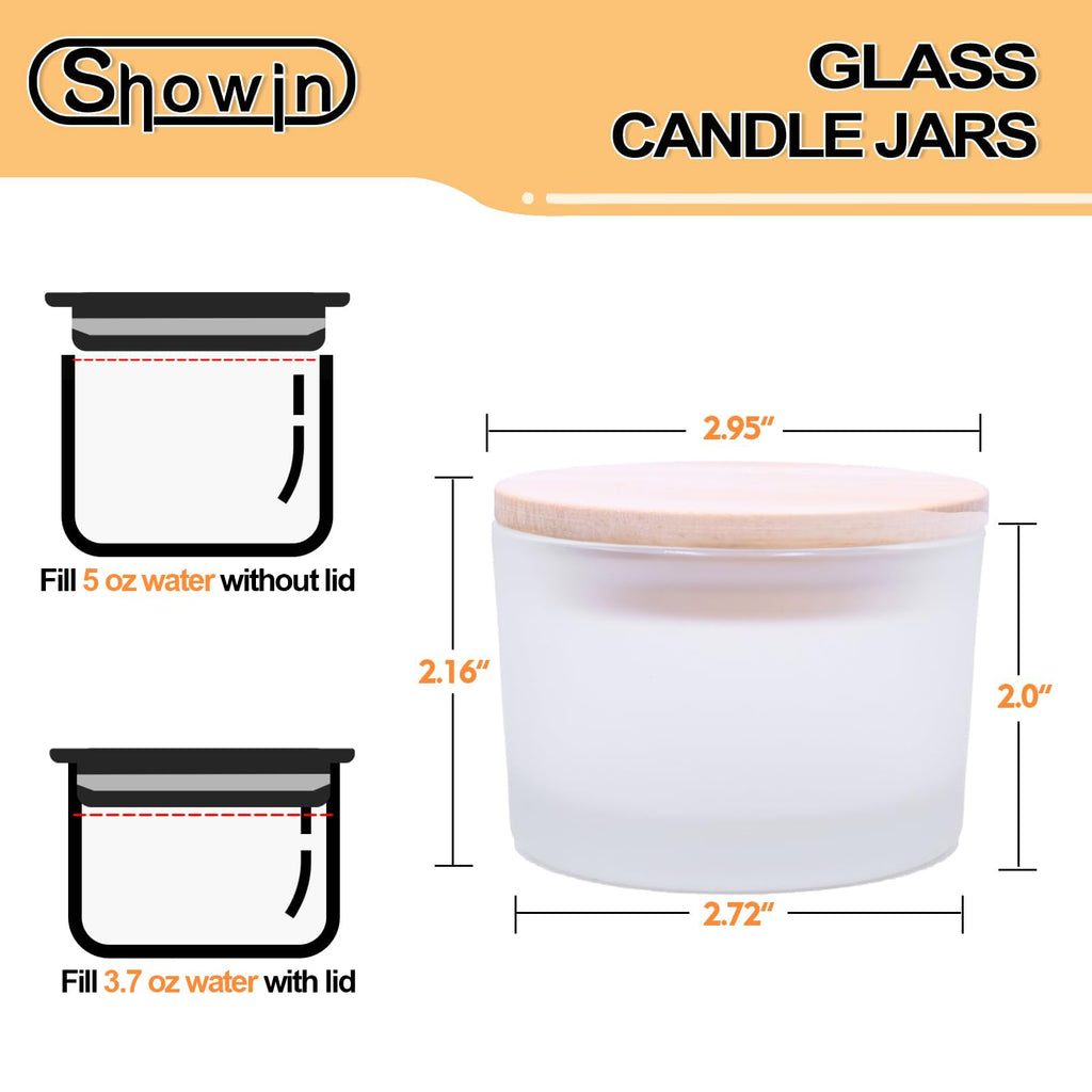 SHOWIN Thick Candle Jars for Making Candles 16 Pcs, 4 OZ Empty Jars with Wood Lids for Candle Making, Sample Container - Dishwasher Safe,Frosted White