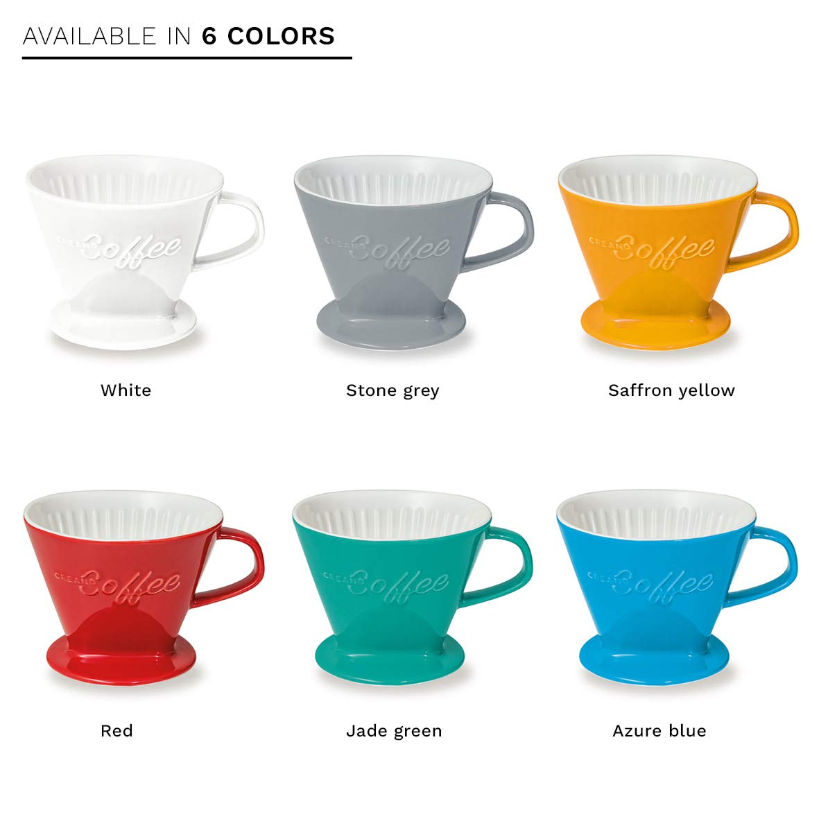 Creano XXL Porcelain Coffee Dripper Blue - Ceramic Cone Brewer - Pour Over Coffee Maker - Filter Size 4 - huge and heavy quality 800gr/28oz - 6 Colours availeble