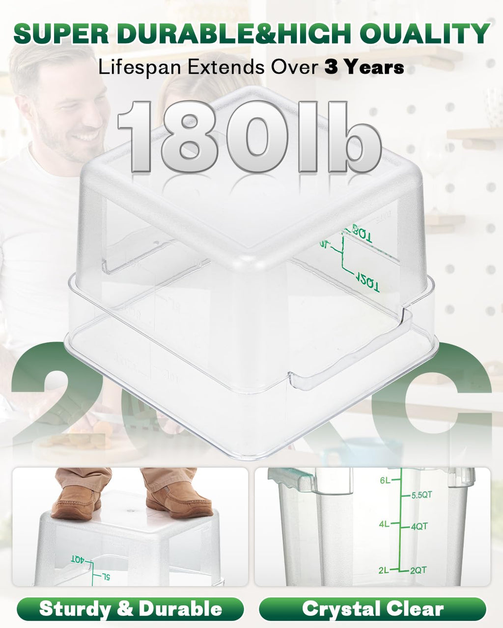2QT 2PCS NSF Commercial Clear Food Storage Containers with Lids(GREEN)