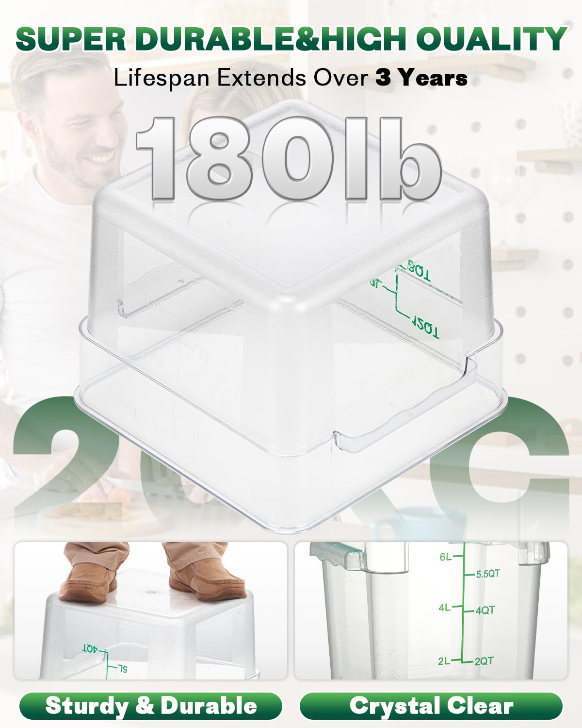 2QT 2PCS NSF Commercial Clear Food Storage Containers with Lids(GREEN)