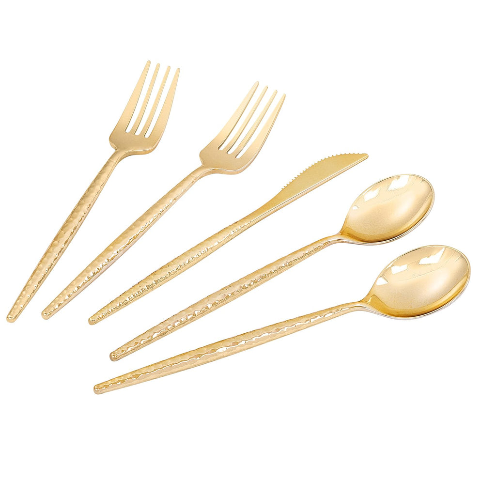 LIYH 102Pcs Gold Heavy Duty Plastic Silverware Set for Wedding Parties