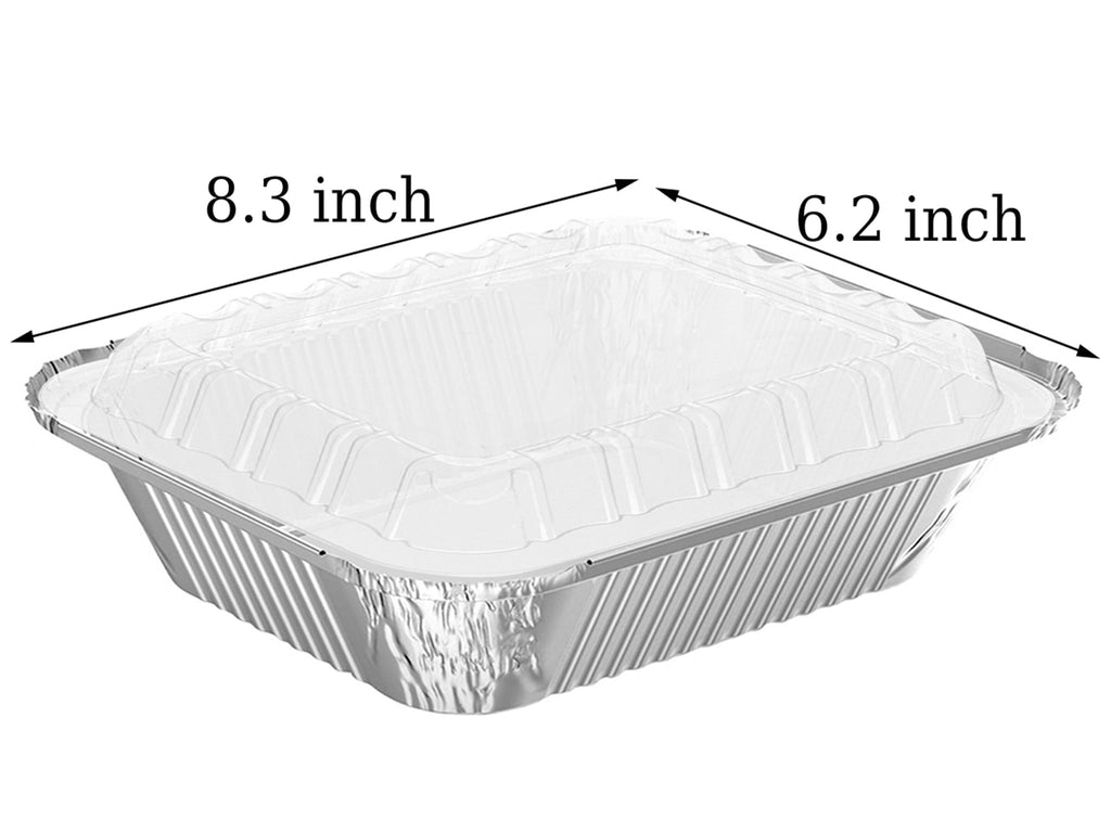 WANBAO 8.3"x6.2" 2.25LB Disposable Tin Foil Pans with Plastic Lids, 50 PACK