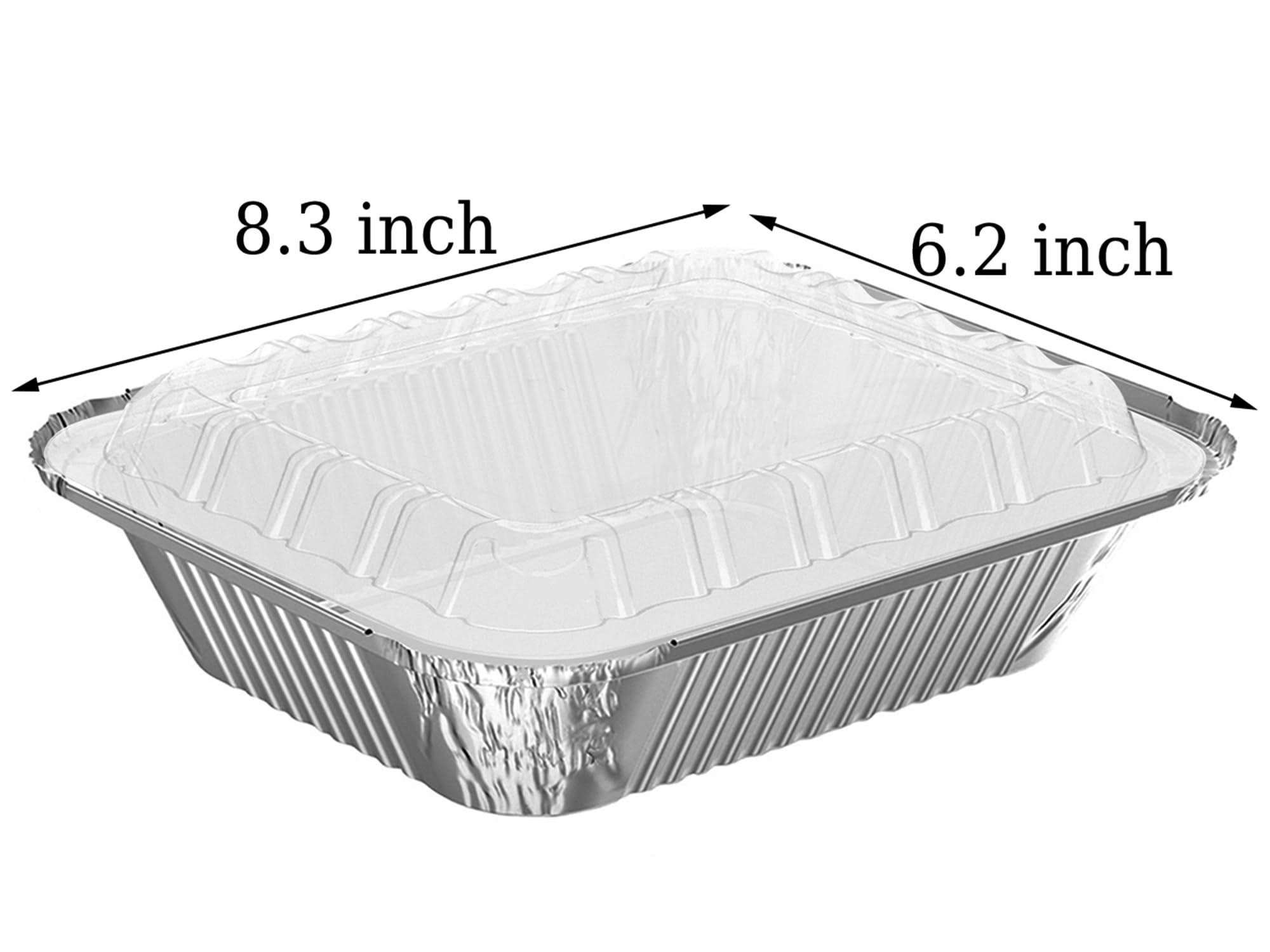 WANBAO 8.3"x6.2" 2.25LB Disposable Tin Foil Pans with Plastic Lids, 50 PACK