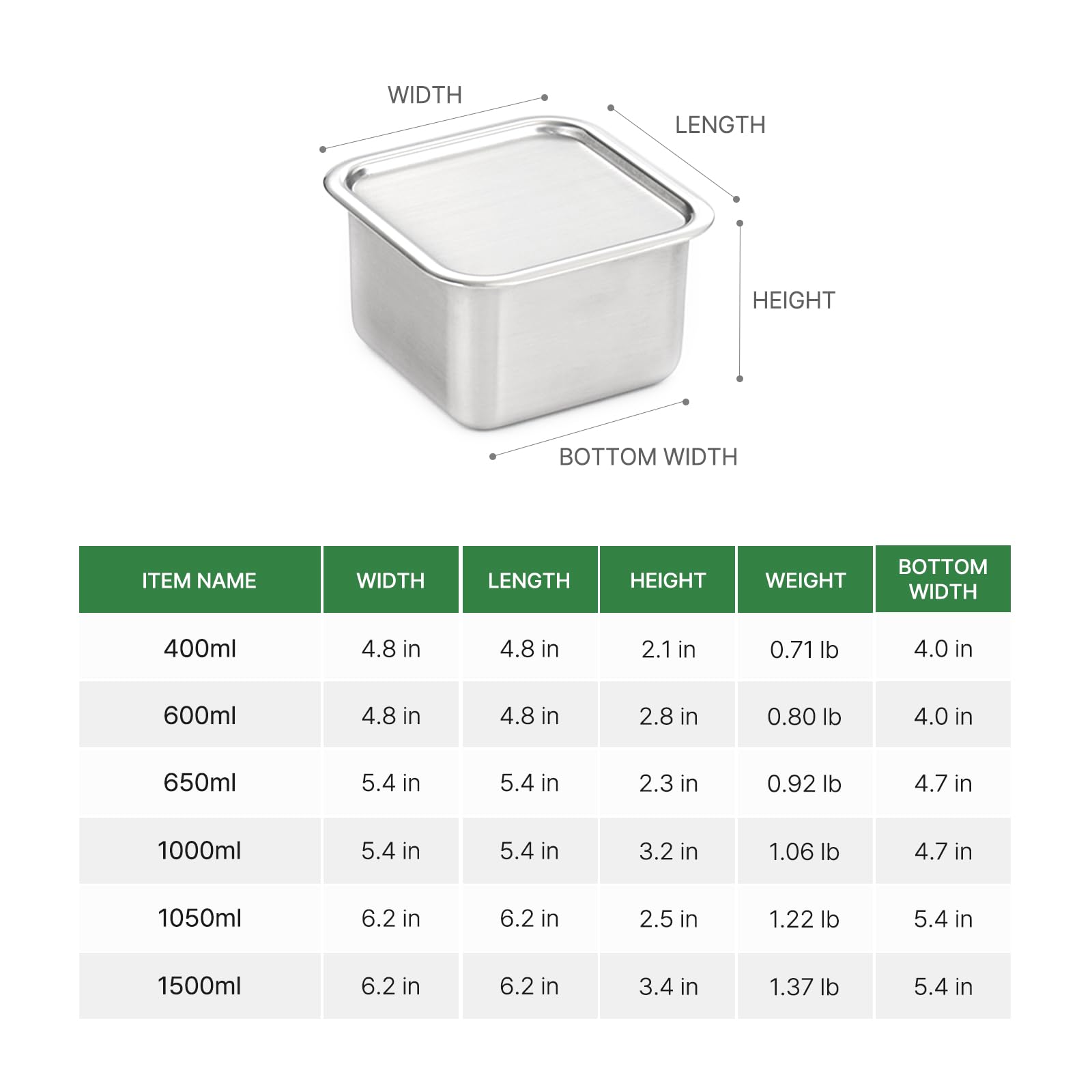 EVERSTEN CuBE Low 3PCS Set Stainless Steel Food Storage Containers With Lids and 3 Net Kitchen Appliances Dishwasher Safe Premium South Korea