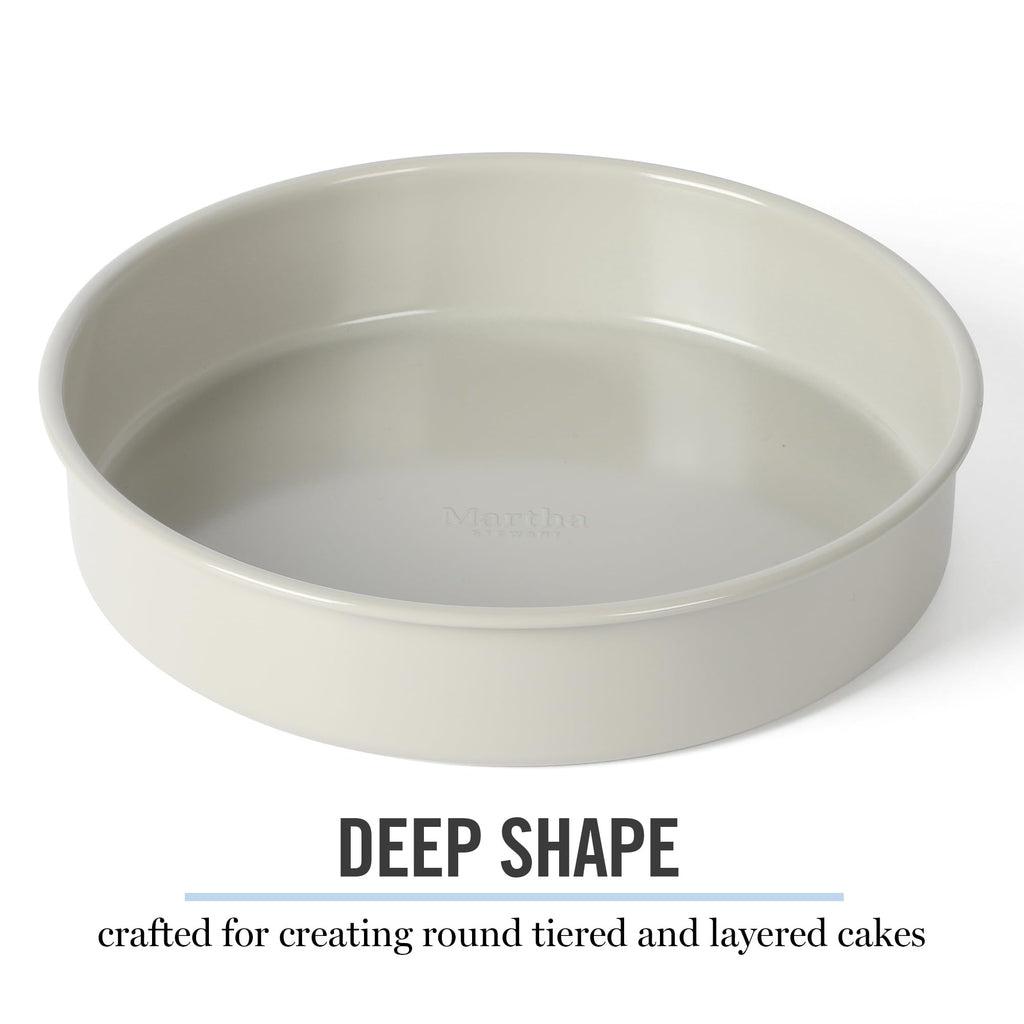 Martha Stewart Gallen 8 Inch Round Nonstick Carbon Steel Cake and Bake Pan – Cool Grey, Durable Bakeware for Even Baking and Easy Release