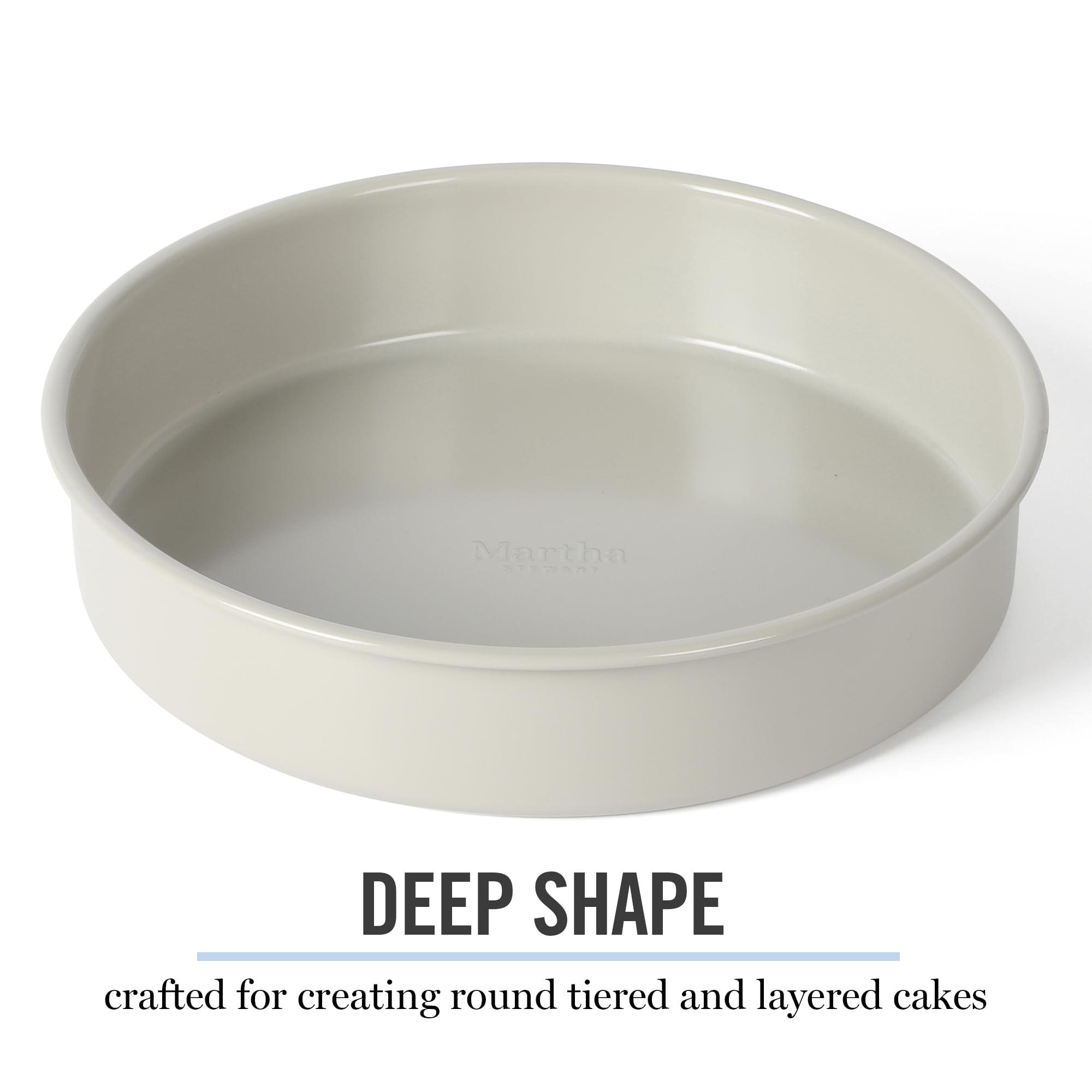 Martha Stewart Gallen 8 Inch Round Nonstick Carbon Steel Cake and Bake Pan – Cool Grey, Durable Bakeware for Even Baking and Easy Release