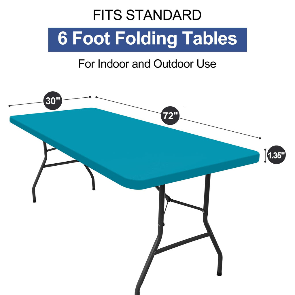 homing Rectangle Table Cloth Cover, Waterproof Polyester Elastic Fitted Tablecloth, Fits for 6 Foot Folding Tables, Washable Table Protector for Picnic, Camping, Outdoor (Teal, 30" x 72")