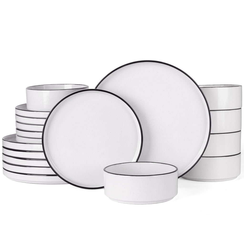 Famiware Nebula 18-Piece Dinnerware Set, White with Black Rim