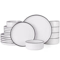 Famiware Nebula 18-Piece Dinnerware Set, White with Black Rim