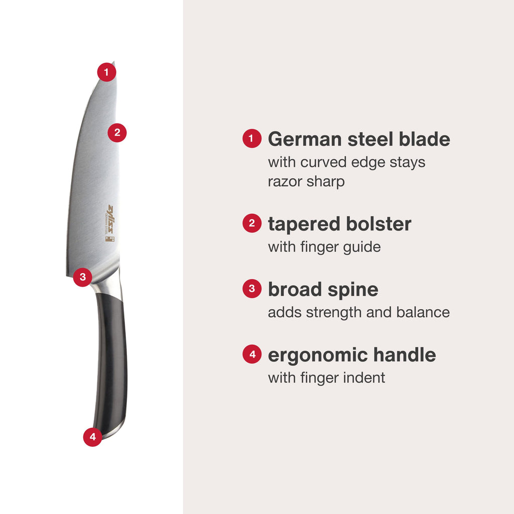 Zyliss Comfort Pro Chef's Knife - Ice Hardened Stainless Steel Kitchen Knife - Tarnish-Free and Rust-Resistant Kitchen Cutlery - Black/Stainless Steel - 8 inches
