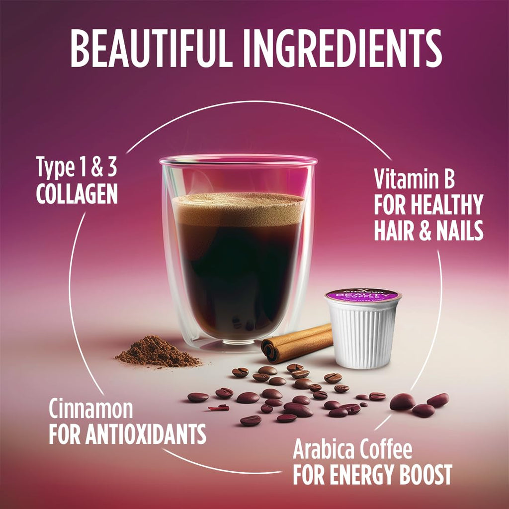 VitaCup Beauty Collagen Medium Dark Roast Coffee Pods, 16ct