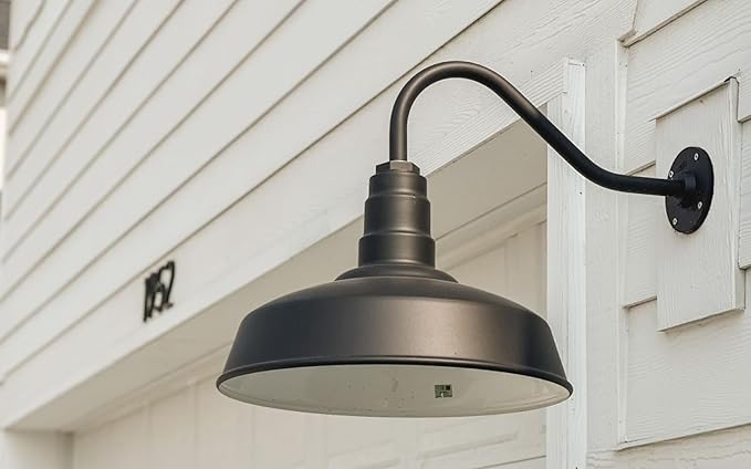 Steel Lighting Co. Gardena Barn Light | Outdoor Wall Mounted | 16" Dome | 11" Gooseneck | Farmhouse Light Made in America | Galvanized Exterior/Galvanized Interior