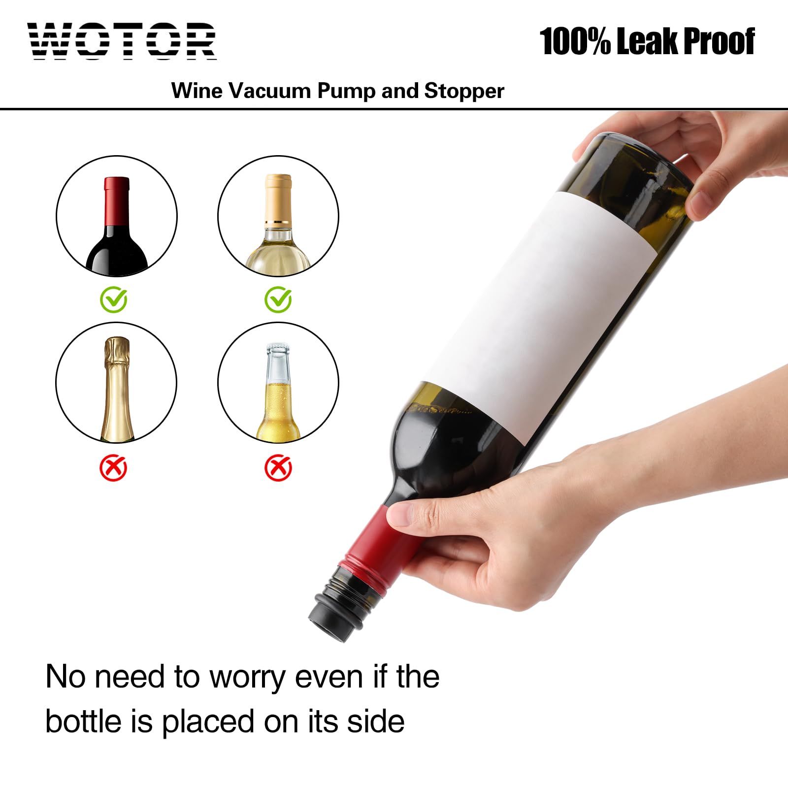 WOTOR Wine Saver Vacuum Pump with 8 Stoppers, Wine Stopper & Preserver, Reusable Bottle Sealer Keeps Fresh, Ideal Accessories Gift (Flat Handle)
