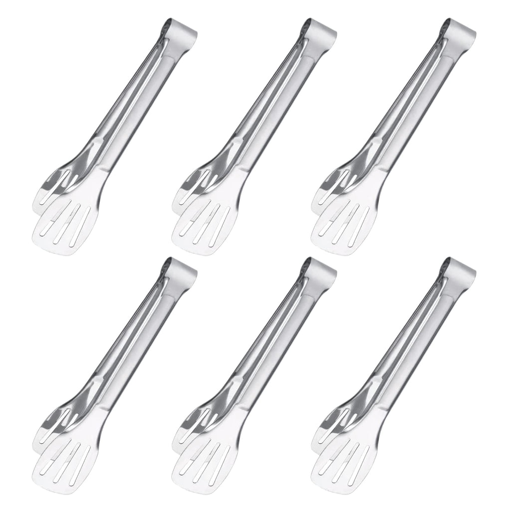 6PCS Serving Tongs, 7Inch Buffet Tongs, Stainless Steel Food Tong Small Serving Utensils for Cooking, Entertaining, Salad, Barbecue, Buffet, Toast and Steak by Sunenlyst