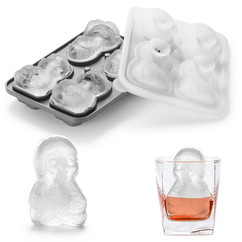 Nax Caki 3D Sloth Ice Cube Mold Fun Shapes, Cute Sloth Gifts for Women, Large Craft Ice Mold, Big Sloth Ice Cube Trays for Whiskey Cocktails Bourbon