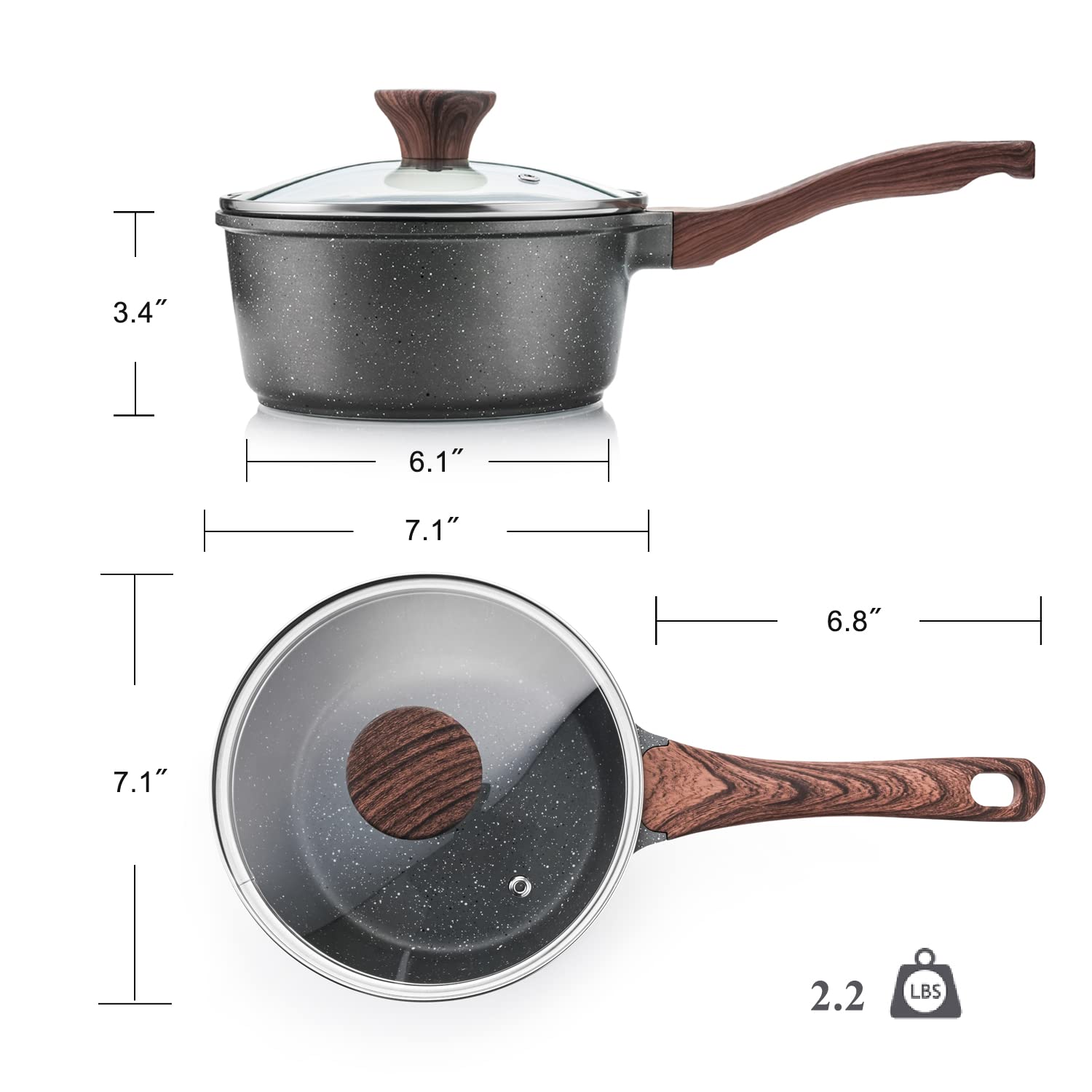 SENSARTE 2.0 Quarts Nonstick Saucepan with Lid, PFOA/PFOS Free