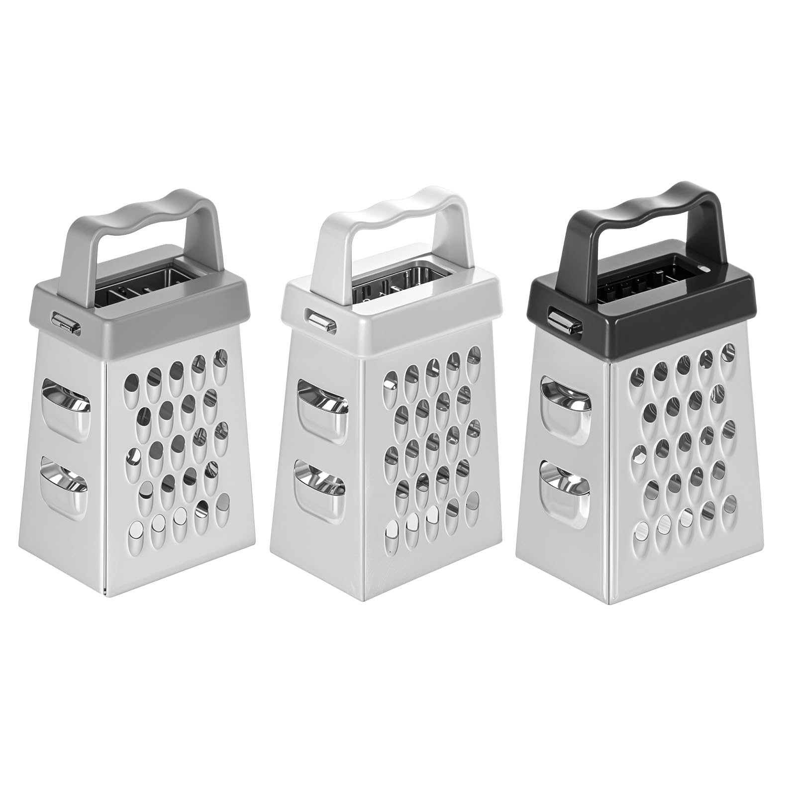 ElevateTech Mini Cheese Grater, 3 Pcs Stainless Steel Box Grater with Handle Professional Cheese Slicer Graters for Kitchen Slicer Cheeses Gingers Vegetable Dishwasher Safe (White, Grey, Black)