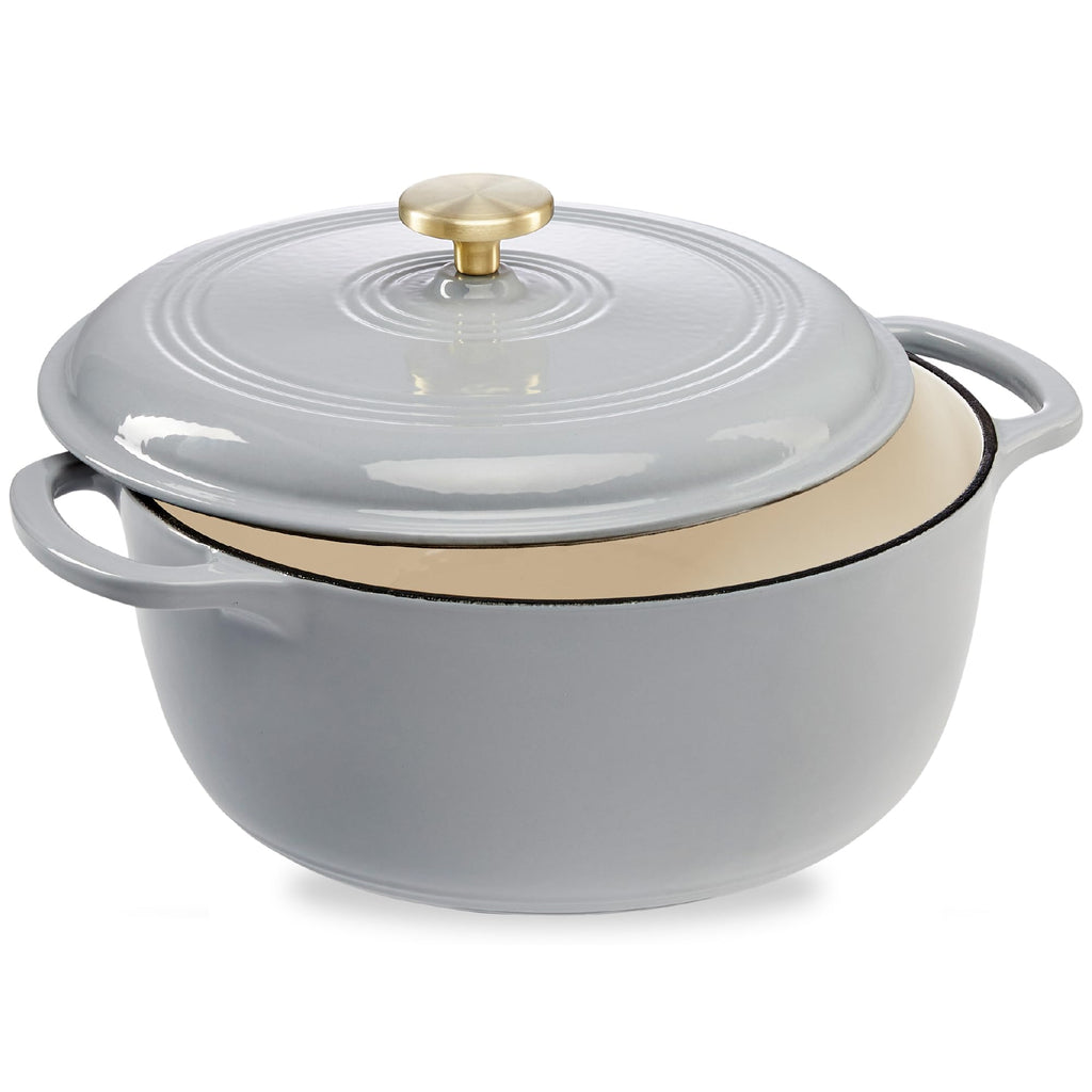 Best Choice Products 6 Quart Enamel Cast-Iron Round Dutch Oven, Family Style Heavy-Duty Pre-Seasoned Cookware for Home, Kitchen, Dining Room, Oven Safe w/Lid, Dual Handles - French Gray