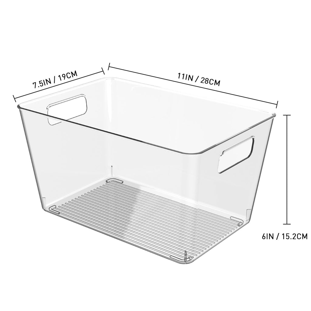 6 Pack Clear Plastic Storage Bins, 11" Large Pantry Organizer Bins with Handles, Plastic Containers for Refrigerator,BPA-Free Perfect for Kitchen,Fridge,Cabinet,Pantry,Bathroom,Closet Organization