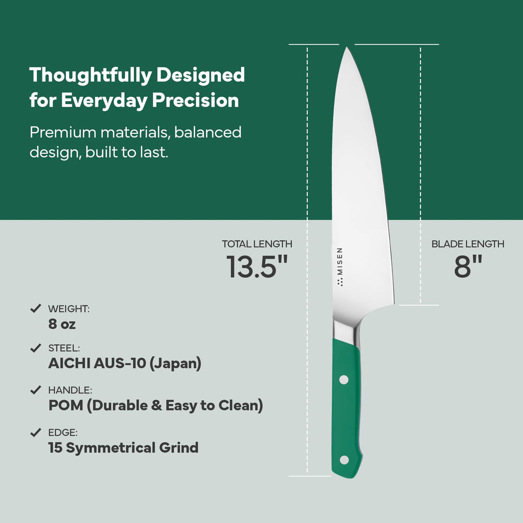 Misen 8 Inch Chef Knife, AUS-10 Japanese Stainless Steel - Green