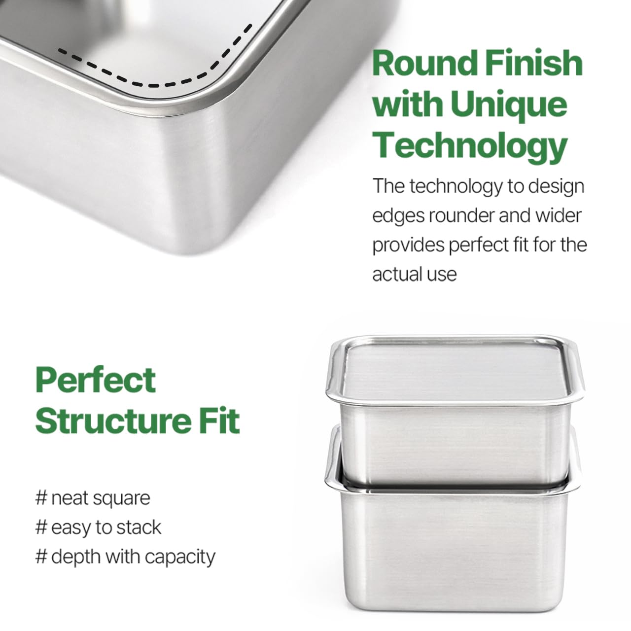EVERSTEN CuBE Low 3PCS Set Stainless Steel Food Storage Containers With Lids and 3 Net Kitchen Appliances Dishwasher Safe Premium South Korea