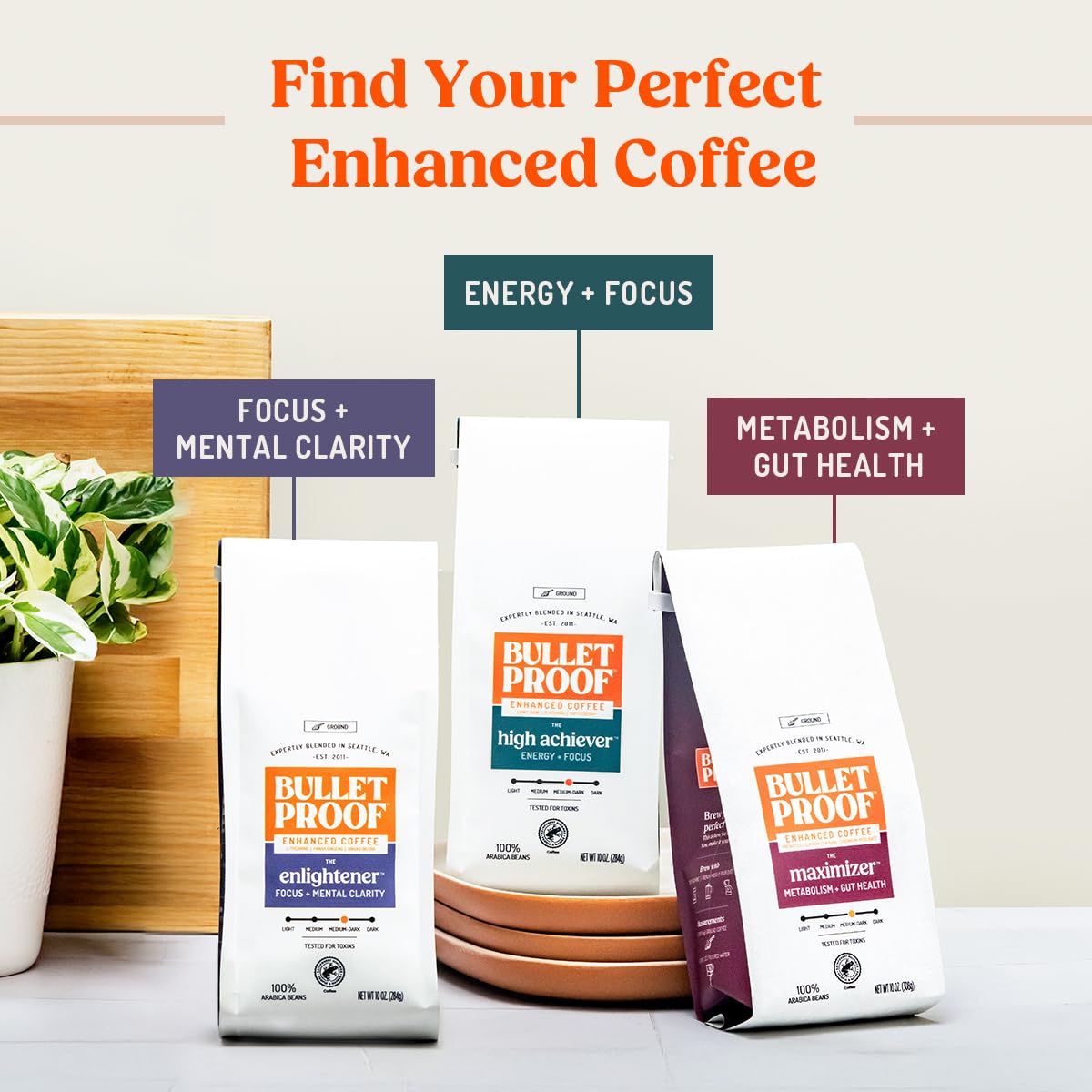 Bulletproof Enlightener Medium-Dark Roast Ground Coffee, 10 oz
