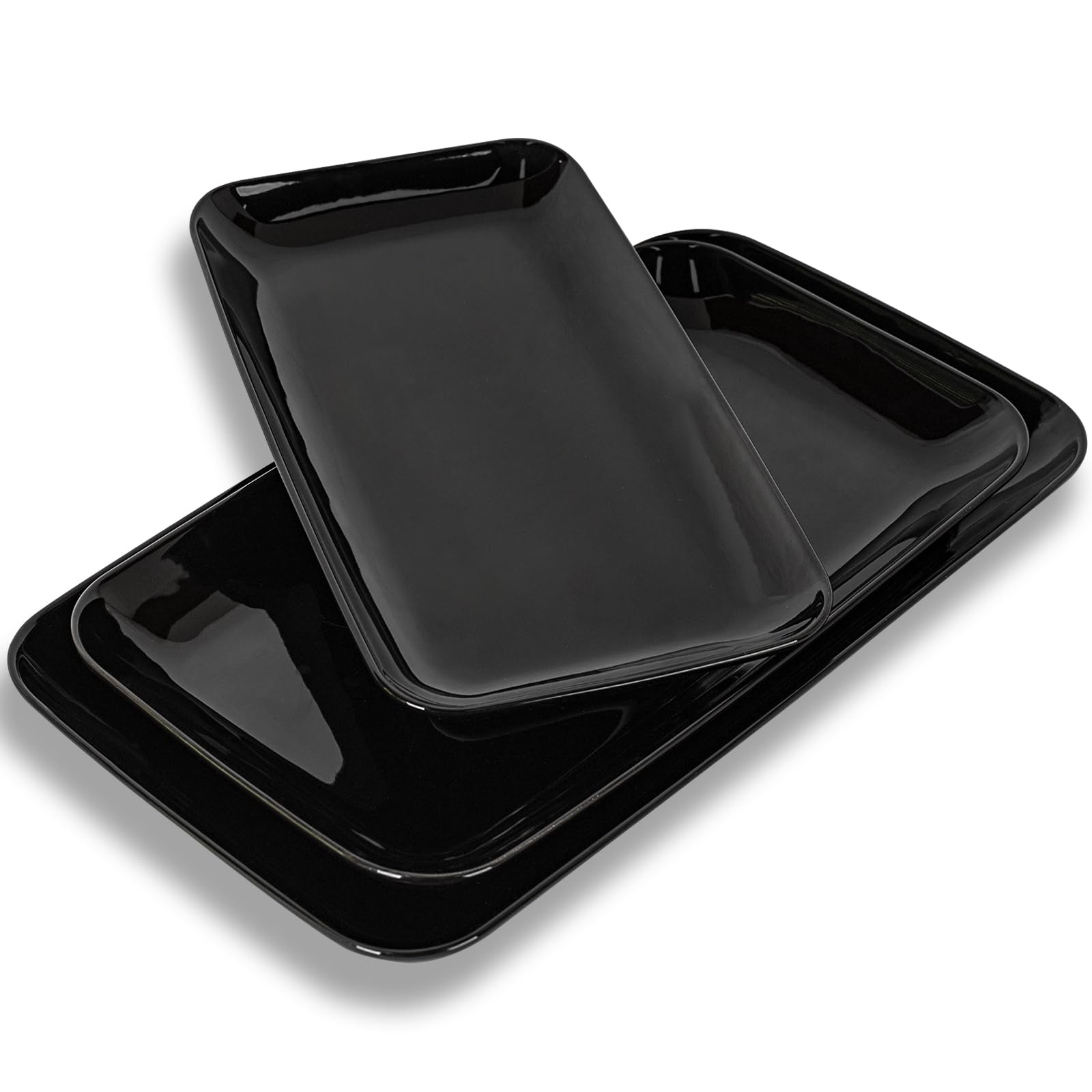 DELLING Large Serving Platter Set of 3, 16/14/12 Inch Porcelain Serving Trays for Party - Black Ceramic Rectangular Platters for Entertaining,Platter for Thanksgiving Christmas, Dishwasher Oven Safe