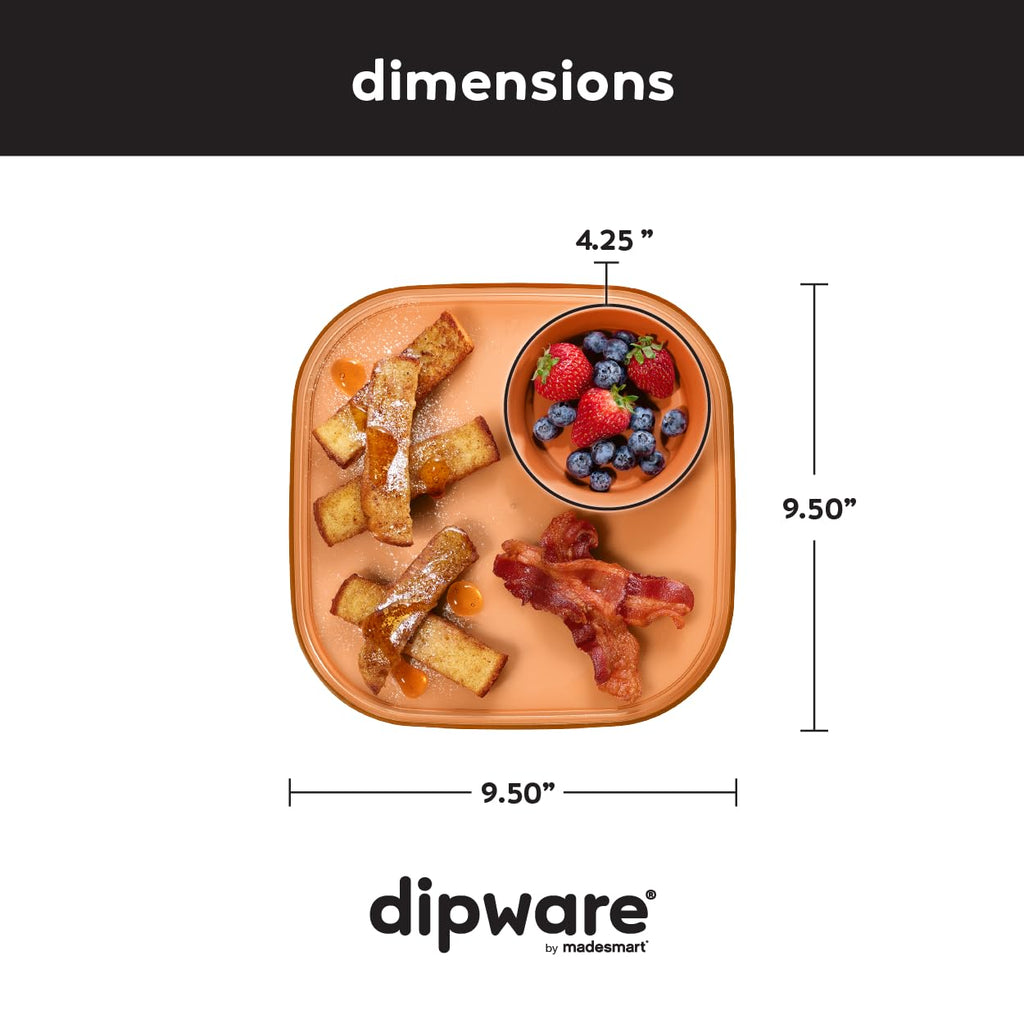 Madesmart Dipware Reusable Dining Plate, Serving Tray for Appetizers and Snacks, Sandwiches, Hummus, Sauces, Stackable & Removable Dip Bowl, PinkTerracotta