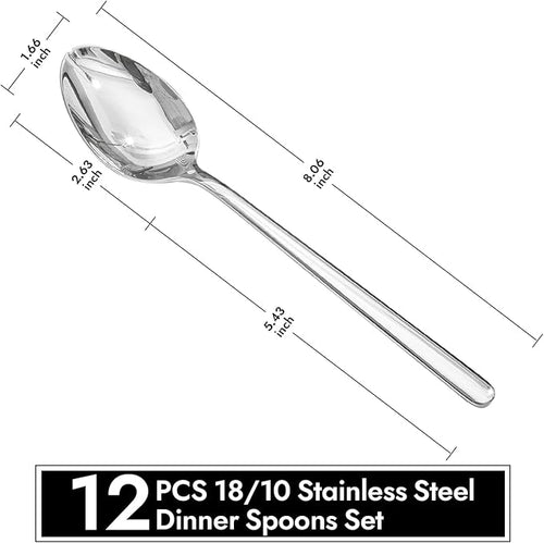 12-Piece 8-Inch Dinner Spoons Set, 18/10 Stainless Steel, Not Teaspoons