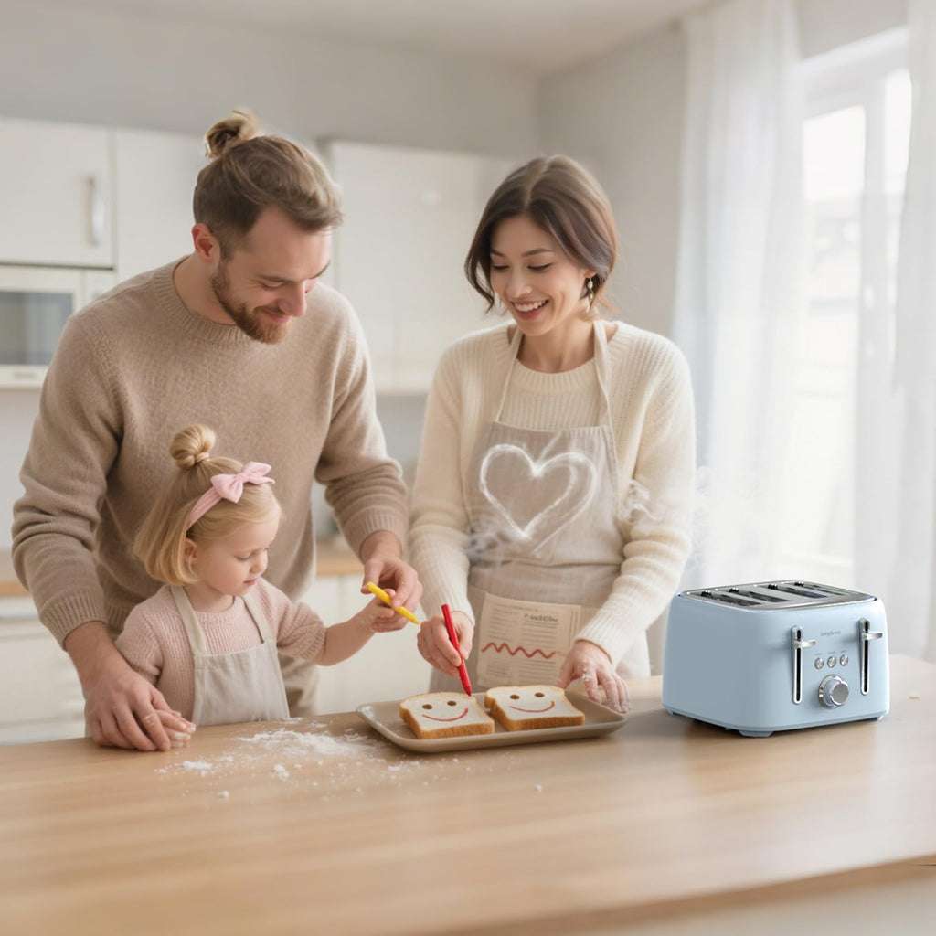 4 Slice Toaster 1.5" Extra Wide Slot - Stainless Steel, High Lift, 6 Browning Settings, Blue