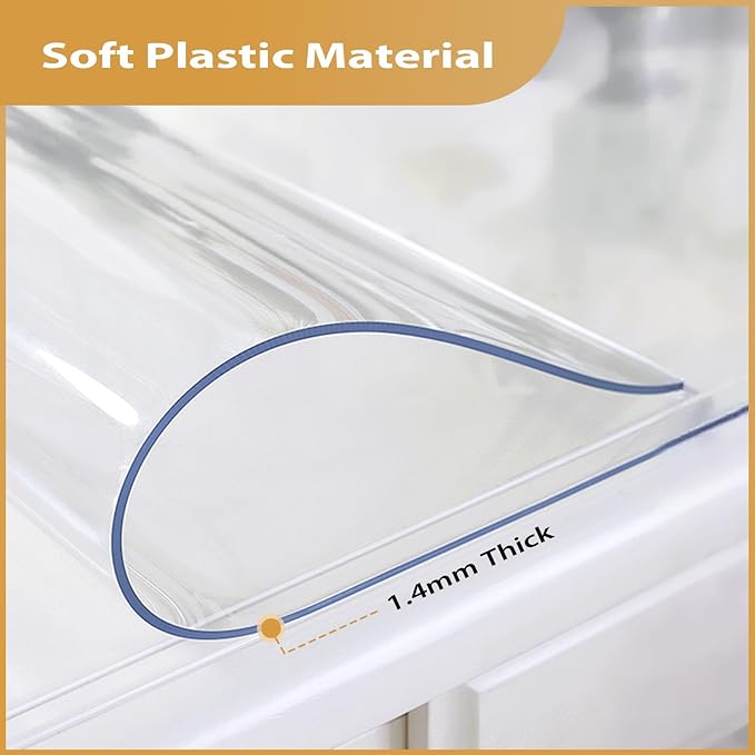 Clear Table Protector 36 x 48 Inch, 1.4mm Thick Waterproof PVC Plastic Table Cover, Durable Table Pad for Dining Room, Kitchen, Writing Desk, and Coffee Tables