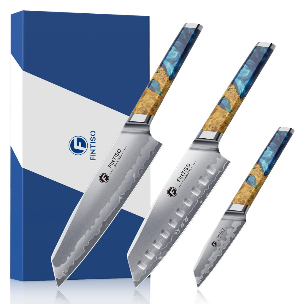 FINTISO 3PCS Japanese Knife Set, S35VN Powder Steel Core Chef Knives