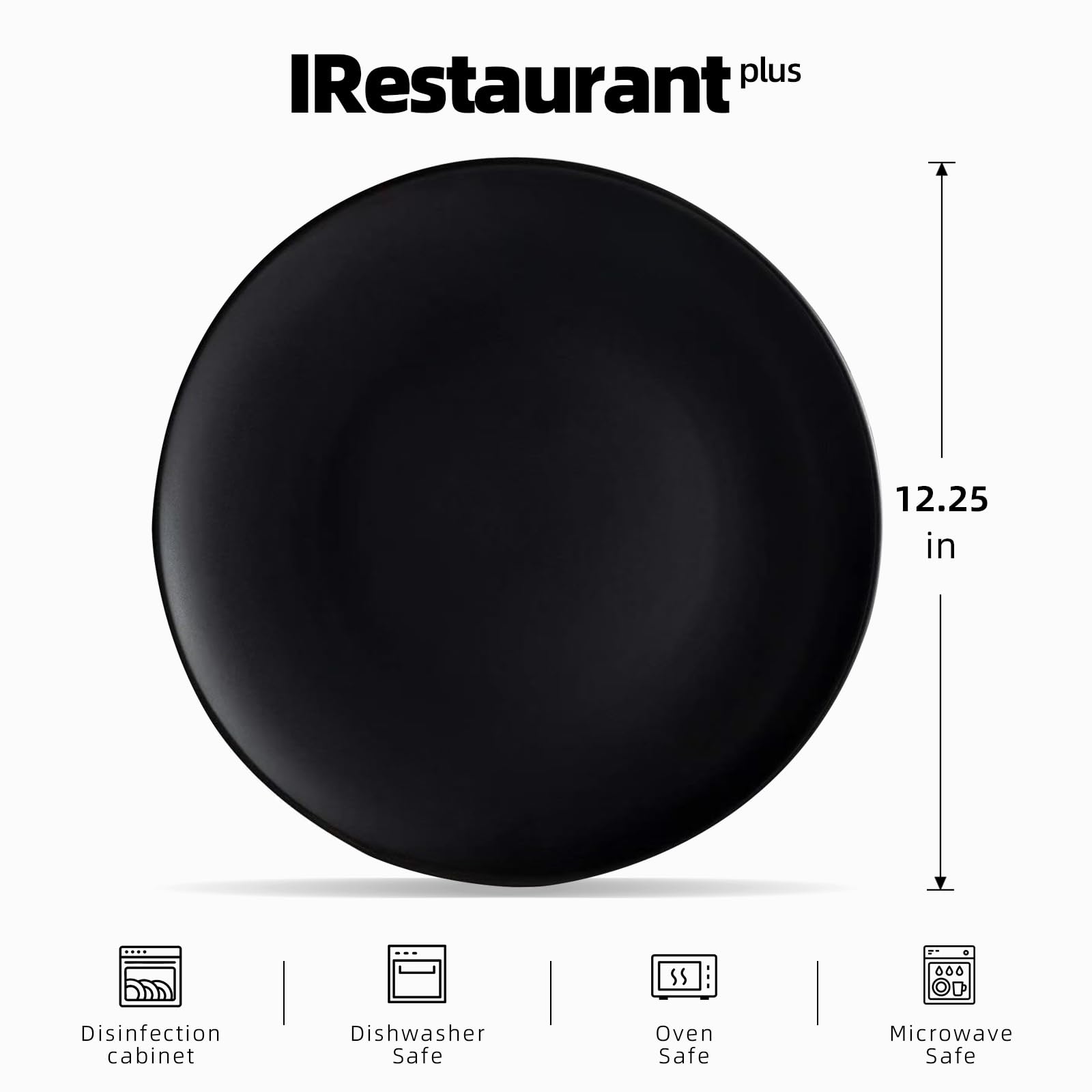 IRESTAURANT PLUS Stoneware Coupe Commercial Grade Dinnerware, Matte Black Plate 12.25", Case of 12