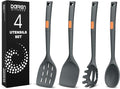 Silicone Spatulas and Spaghetti Spoons, 4 Pack Heat Resistant Full Silicone Cooking Utensils Set, Non Stick Large Kitchen Spatula Spoons for Cooking, Mixing, Serving, Draining