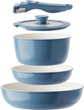 Redchef Ceramic Cookware Set, Removable Handle Pots and Pans Non-Stick, Rv Cookware Set, Non-Toxic Pots and Pans Set No PFAS, PTFE, PFOA, Detachable Pots and Pans, Dishwasher & Oven Safe(Blue)