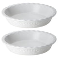 Fun Elements Ceramic Pie Pan, 9 Inch Pie Dish for Baking, Ruffled Pie Plate, Non-Stick Deep Dish Pie Pan for Apple Pie and Pot Pie, Thanksgiving Christmas Gifts, Set of 2, White