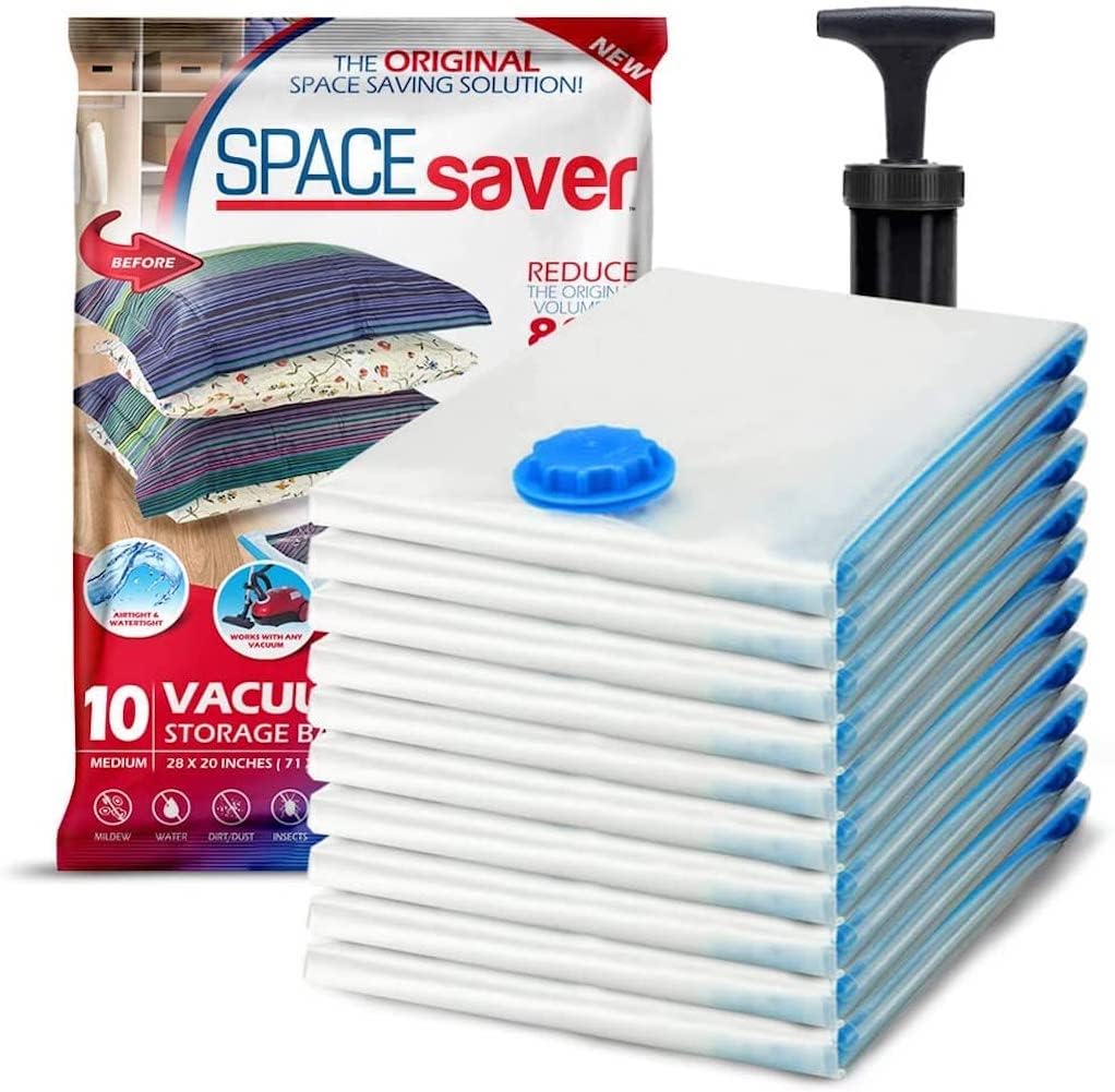 Spacesaver Medium Vacuum Storage Bags for Comforters, Blankets & Clothes – Vacuum Sealed Compression Bags with Hand Pump – Space Saver Storage Bags for Bedding, Moving, Travel & Organization (10 Pack)