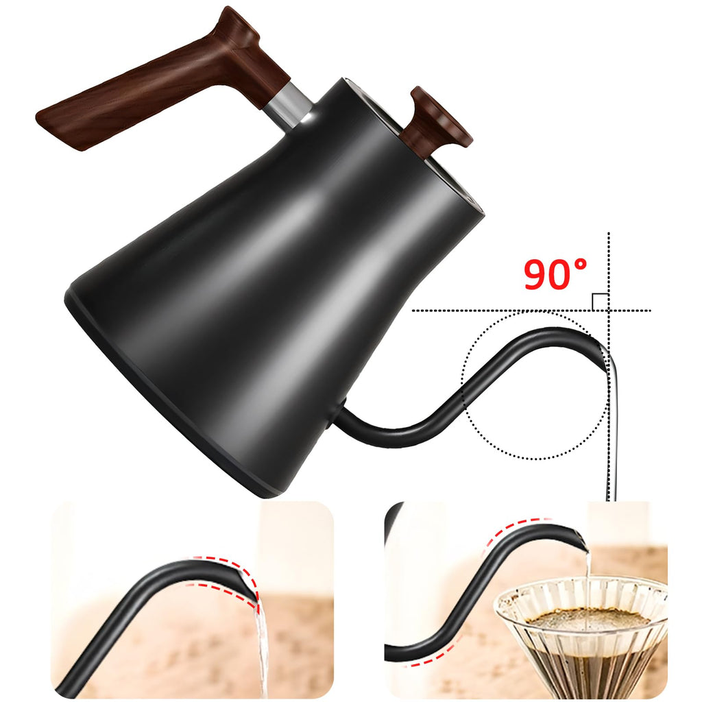 Gooseneck electric kettle,Auto Boil Detection, with Variable Temperature Control, Stainless Steel Inner, Ultra-Quiet 304 Stainless Steel,1200W Quick Heating, for Coffee, Tea & Milk, 0.9L(Black)