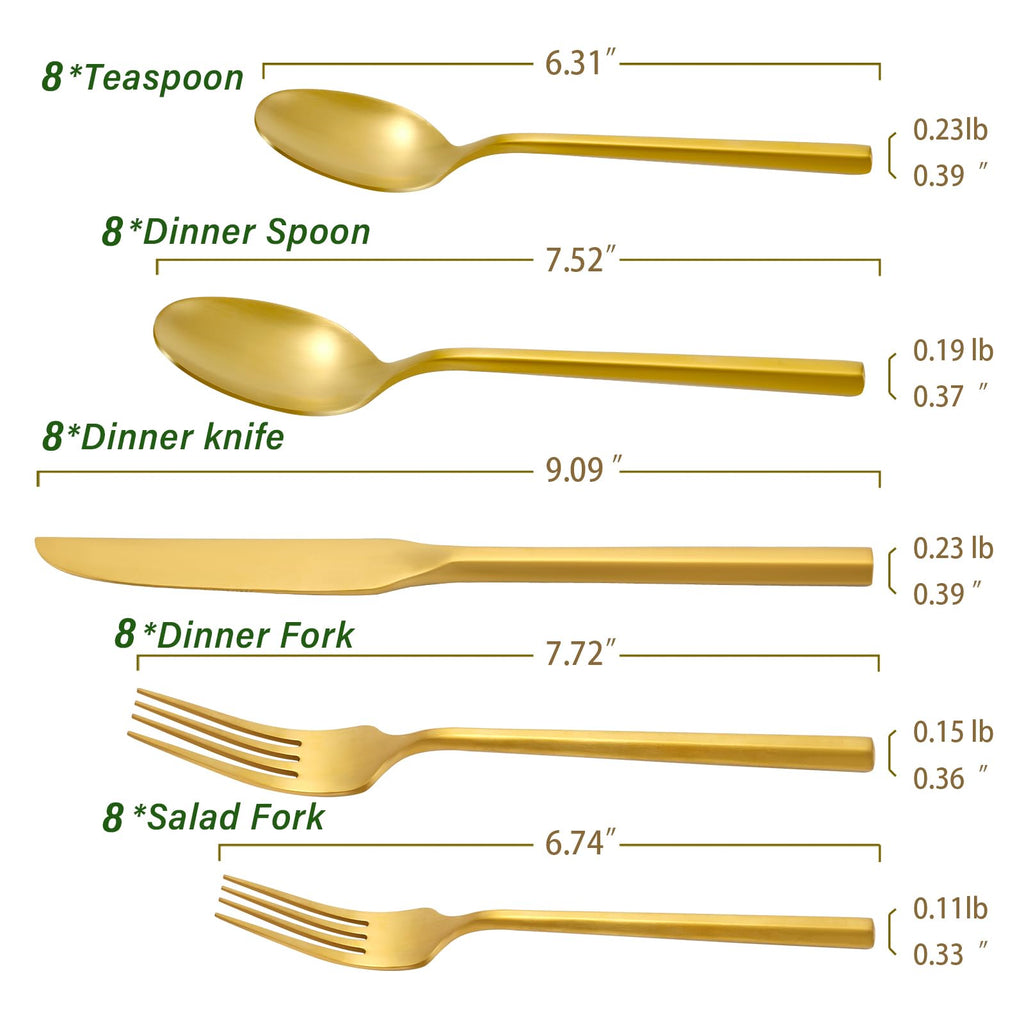 DEACORY Gold Silverware Set with Serving Utensil 45-Piece Service for 8