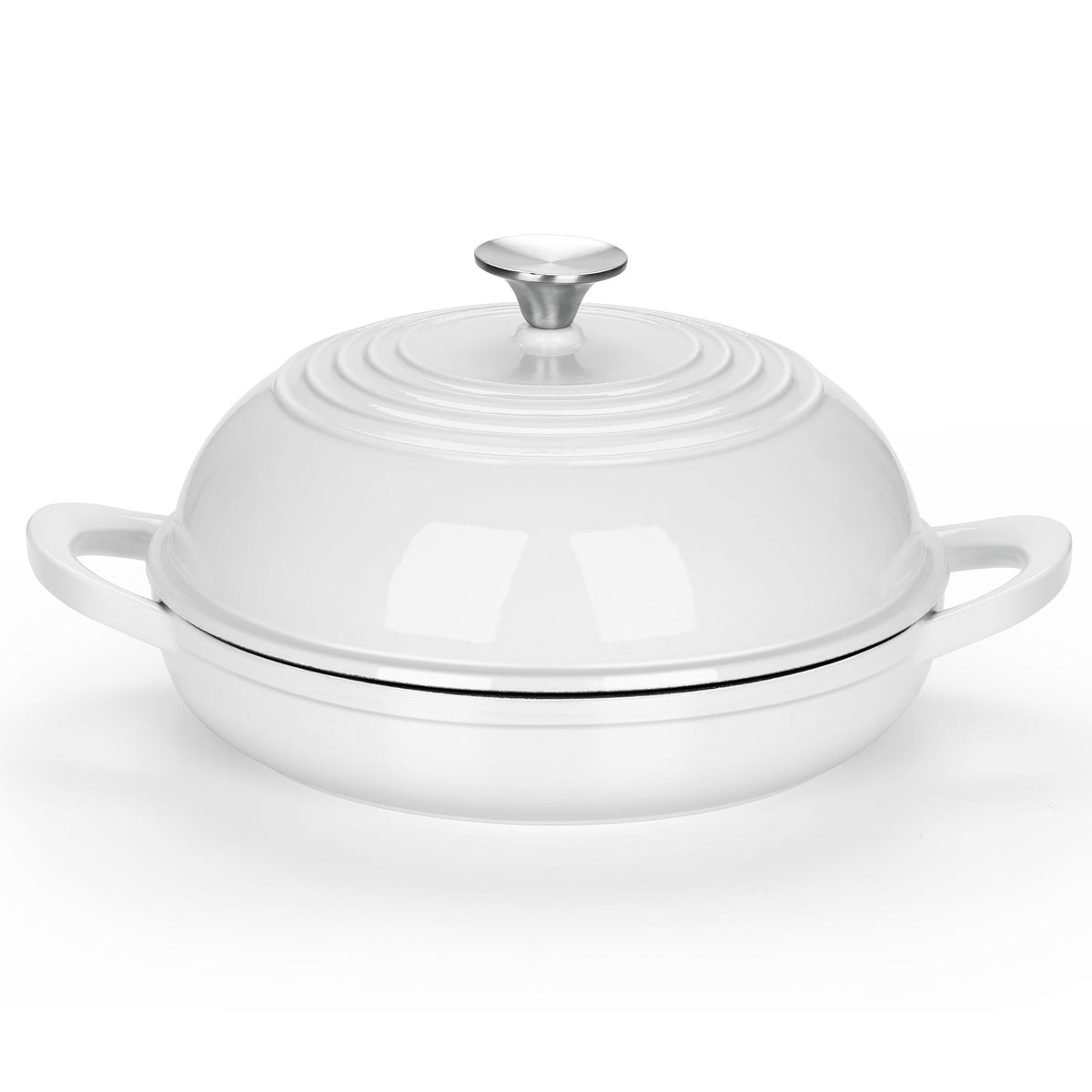 E-far Dutch Oven for Sourdough Bread Baking, 6 Qt Round Enameled Cast Iron Dutch Oven for Homemade Artisan Bread, Dome Lid & Shallow Base, Matte Black Interior & Durable, Oven-Safe to 500℉, White