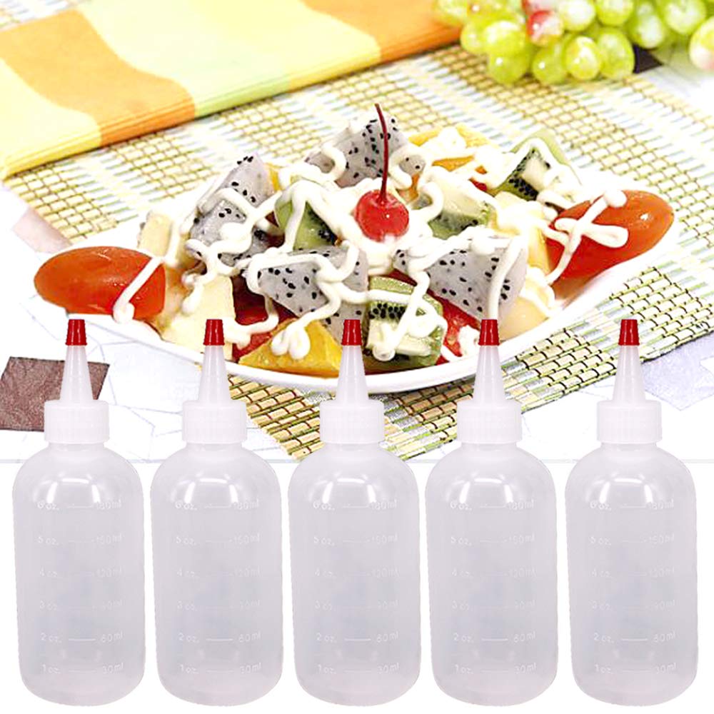 Belinlen 20 Pack 6-Ounce Plastic Squeeze Bottles with 20pcs Red Tip Caps and Measurement - Good for Crafts, Art, Glue, Multi Purpose Set of 20 with extra 6 Red Cap 36 Chalk Labels and 1 Pen