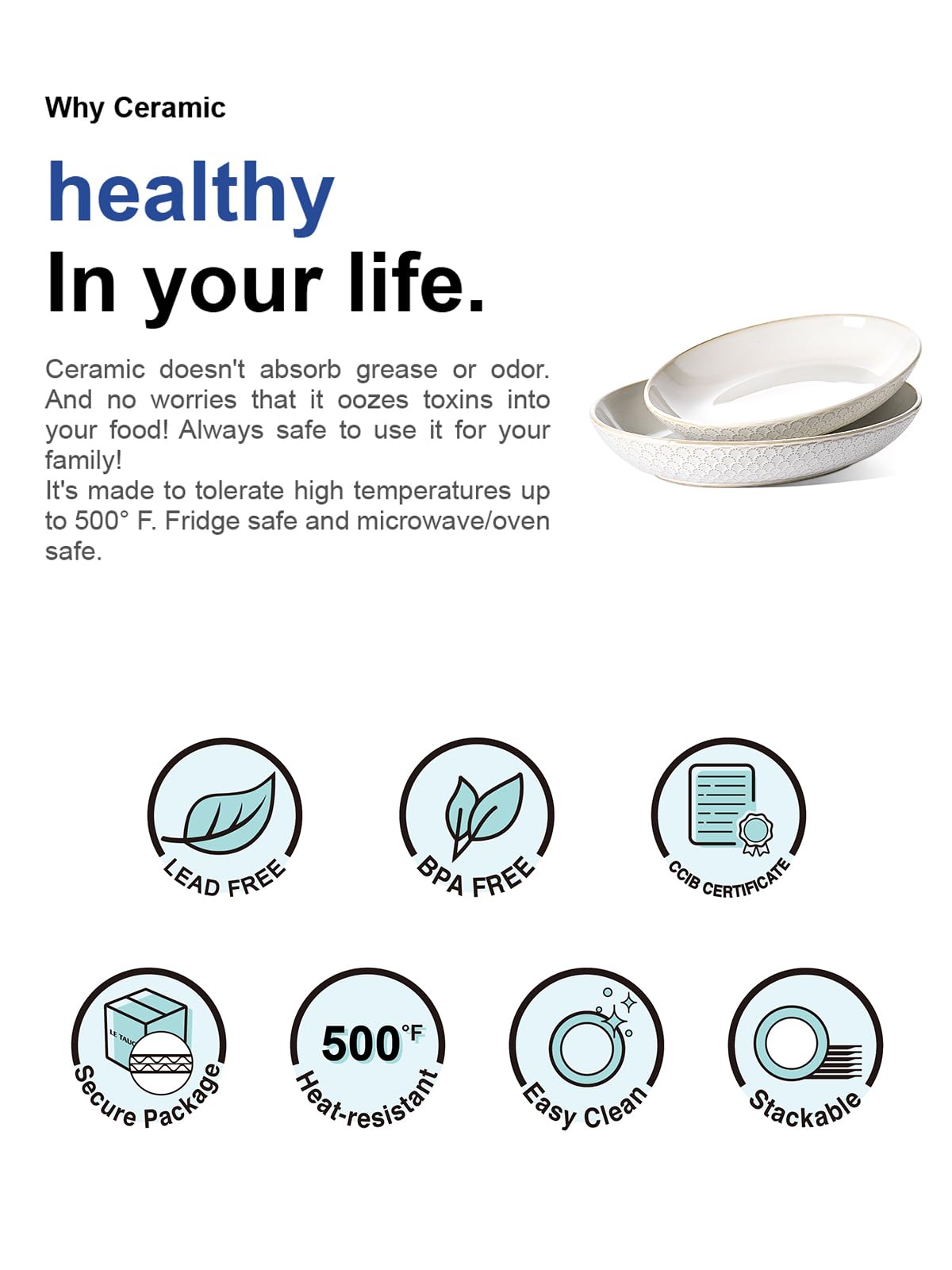 LE TAUCI Ceramic Serving Bowls Set of 2, Large Serving Dishes for Entertaining, 11.8 & 13.7 Inch Oval Serving platter, Salad Fruit Bowl, Pasta Bowls, Microwave & Dishwasher Safe - Arctic White