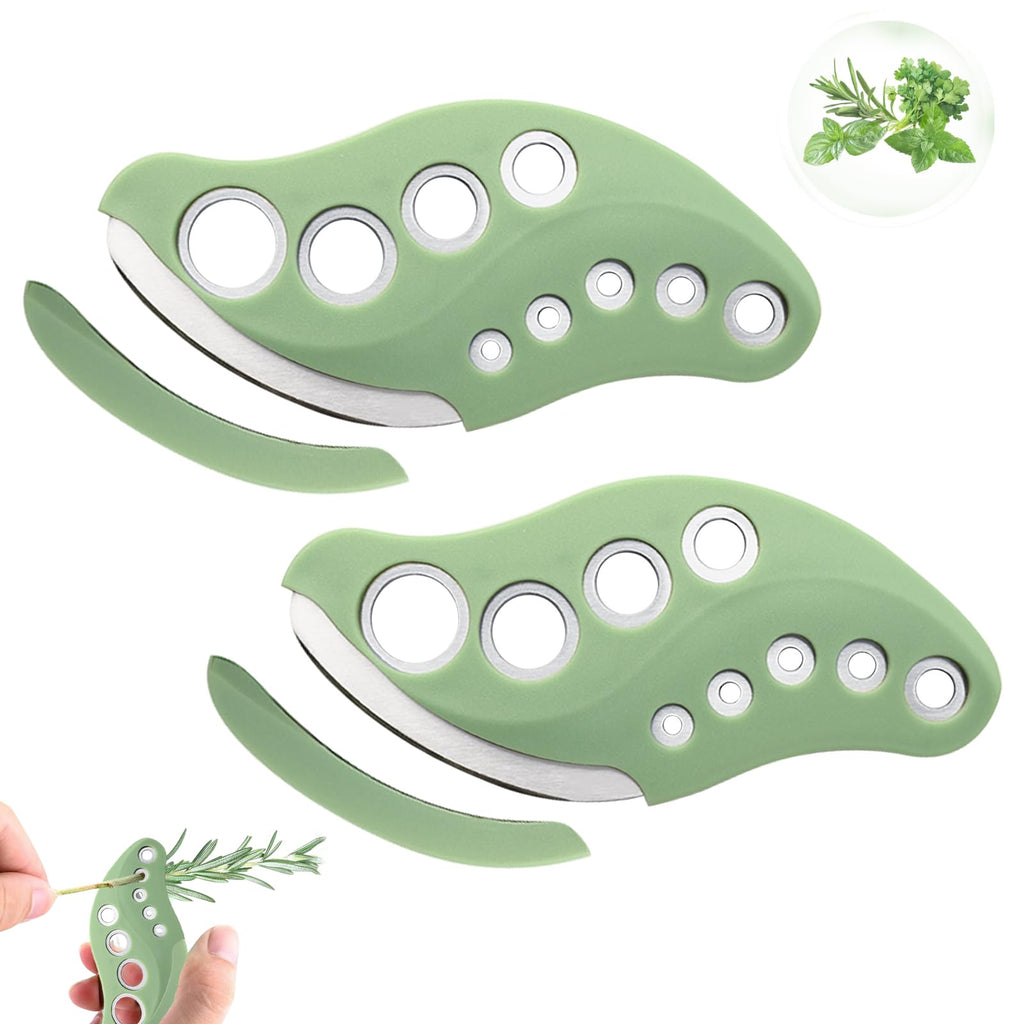 YAKAUEI 2 Pack Herb Stripper, Stainless Steel Herbs Leaf Stripping Tool, Herb Leaf Peeler 9 Holes Design for Collard Greens Thyme Basil Rosemary Stripper, Dishwasher Safe (Green)