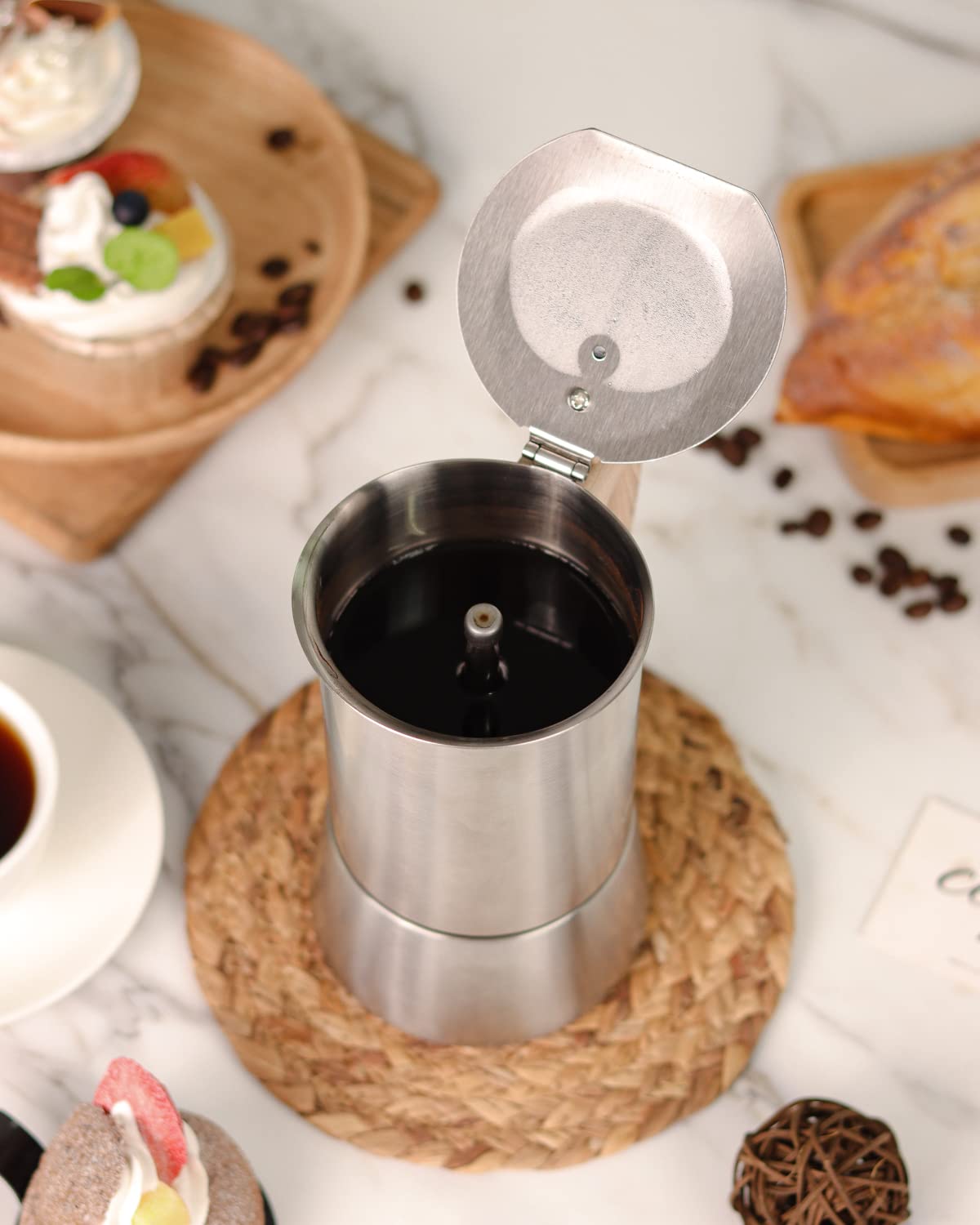 Sivaphe4 cups Stainless Steel Stovetop Espresso Coffee Maker | Induction Support 10 oz Intalian Moka Pot | Durable Cuban Coffee Maker 200ml(1 Cup=50ml)