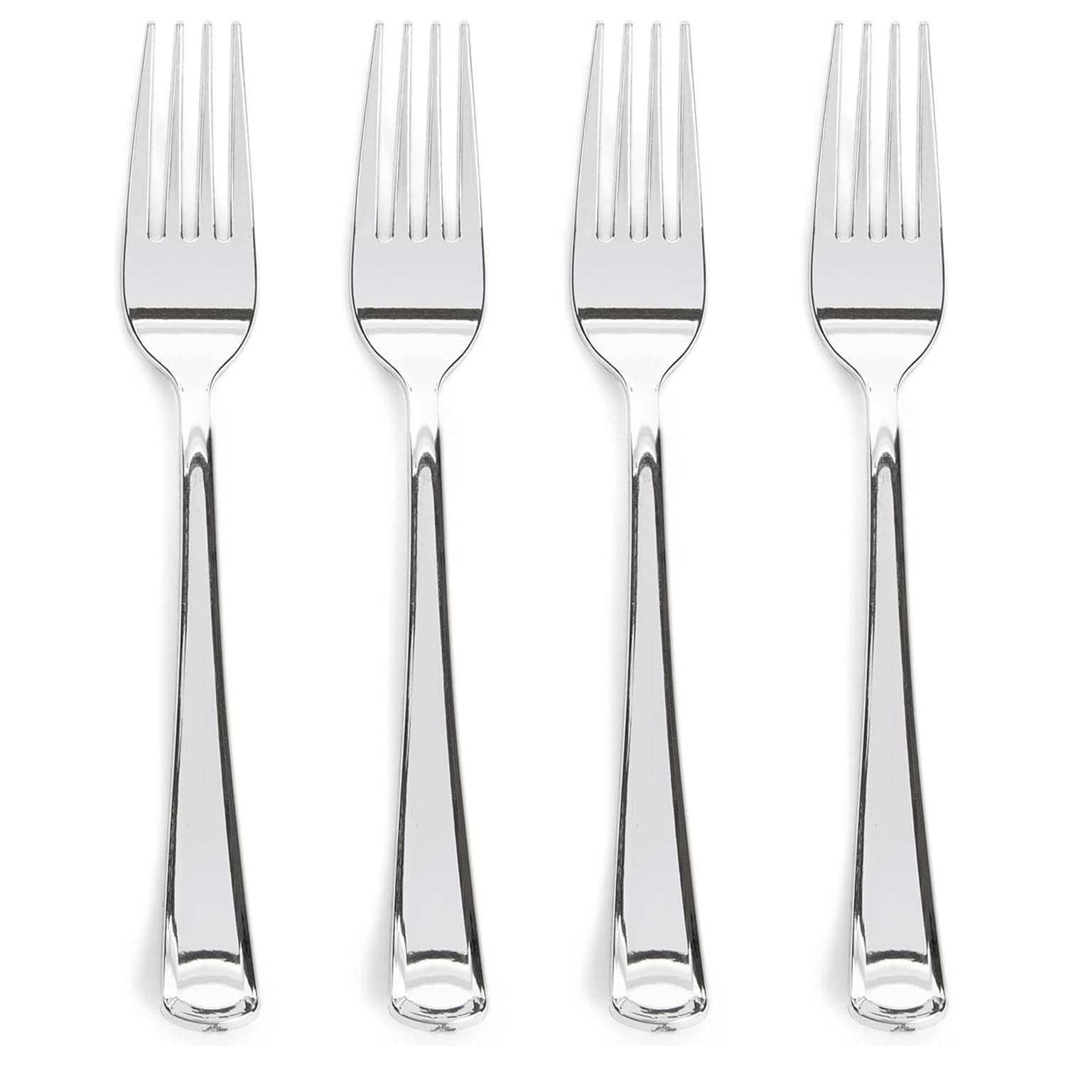 Prestee 300 Count Plastic Forks - 7 Inch Heavy Duty Disposable Silverware - Bulk Fancy Silver Fork Set for Table Decor - Durable Plastic Silverware for Parties, Events and Christmas Holidays