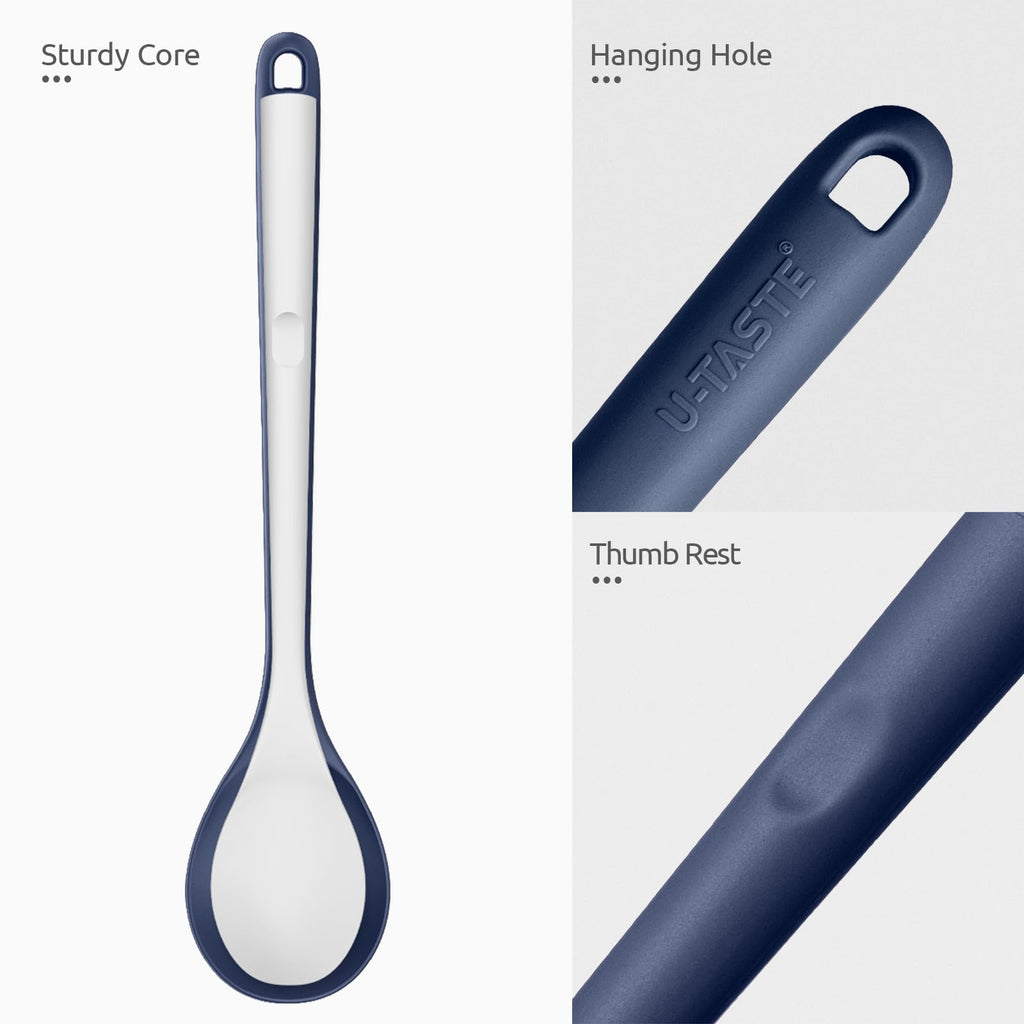 U-Taste Silicone Spoons Set of 2, 13.3" Long Large Mix Spoon, Midnight Blue