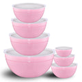 LKTDYMEG Pink Mixing Bowls with Lids Set of 7, Stainless Steel Nesting Bowl with Khaki Lid for Non-slip Mixing Prepping Storing Serving, 7 Sizes-7/3.6/2.7/2.1/1.5/1/0.8 QT