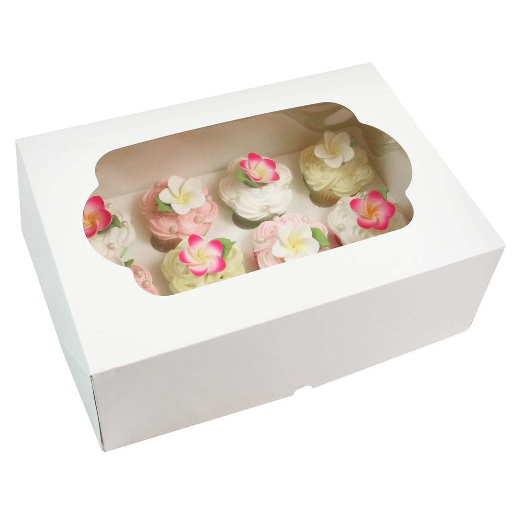Global Sugar Art 14x10x5 Inch Cupcake Box with Window, White, 5-Count