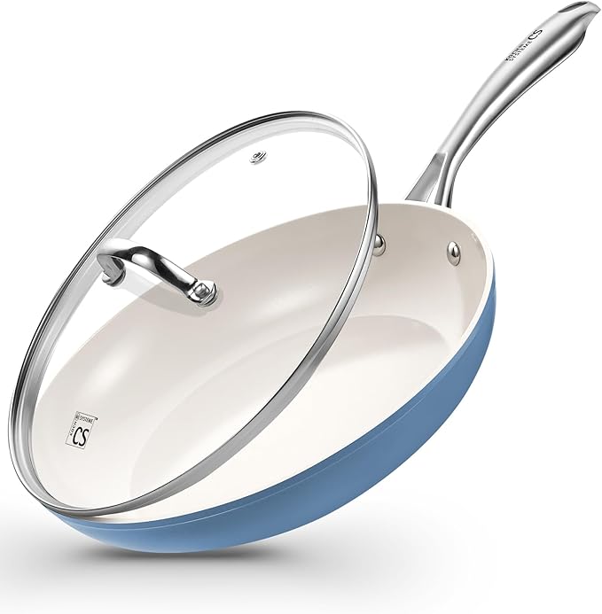 KOCH SYSTEME CS 10 Inch Ceramic Frying Pan with Lid, Non Stick Frying Pan with Stainless Steel Handle, Ceramic Skillet for Cooking, Induction Compatible Skillet, PTFE & PFOA Free, Oven Safe